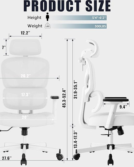 Office Chair, Ergonomic Desk Chair, High Back Desk Chair, Big and Tall Reclining Comfy Home Office Chair with Lumbar Support Breathable Mesh Computer Chair Adjustable Armrests - LeafyLoom