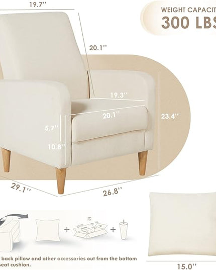 COLAMY Modern Accent Living Room Chairs Set of 2, Upholstered Fabric Armchair Reading Side Chair, Single Sofa with Back Pillow and Wood Legs, Beige - LeafyLoom