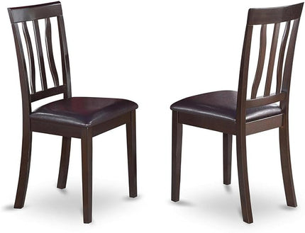 East West Furniture Antique 5 Piece Room Furniture Set Includes a Round Kitchen Table with Pedestal and 4 Faux Leather Upholstered Dining Chairs, 36x36 Inch, ANTI5-CAP-LC - LeafyLoom
