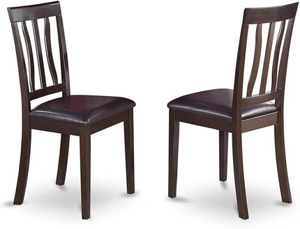 East West Furniture Antique Dining Faux Leather Upholstered Wooden Chairs, Set of 2, Cappuccino - LeafyLoom
