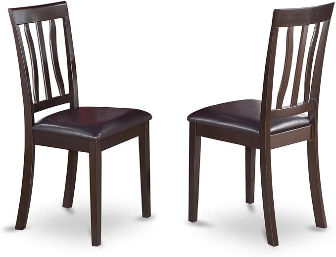 East West Furniture Antique Dining Faux Leather Upholstered Wooden Chairs, Set of 2, Cappuccino - LeafyLoom