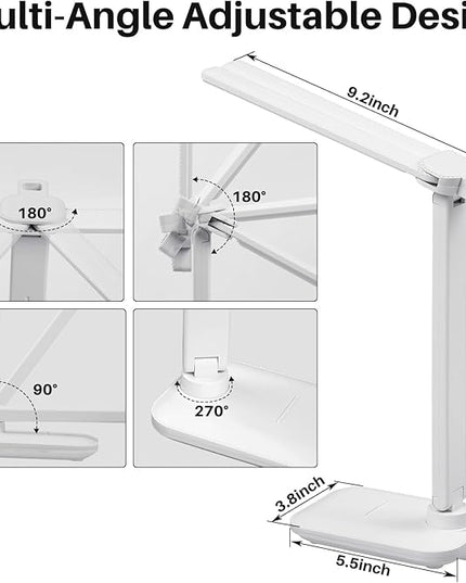 LED Desk Lamp Dimmable Double Head Reading Lamp with USB Charging Port, 3 Lighting Modes, Sensitive Control, Eye-Caring Office Lamp for Study Reading Drafting (White) - LeafyLoom