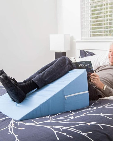 DMI Bed Wedge Pillow and Triangle Wedge with Elevated Incline for Neck Pain, Headaches, Reflux, Shoulders, Back Pain, Foot Support, Knee Pain or Restless Leg Syndrome, 24x24x12 inches, Blue - LeafyLoom