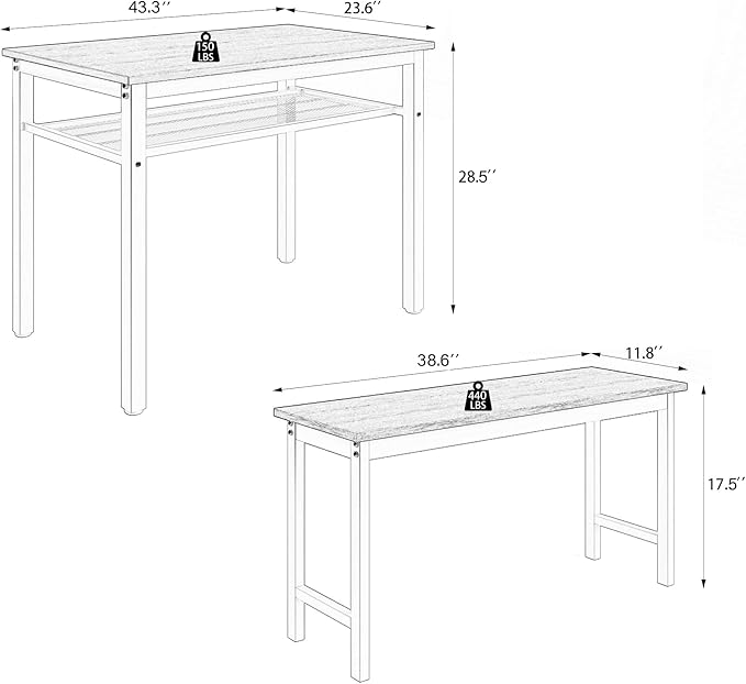 NicBex Kitchen Table Set Breakfast Nook Table Set 3 Pieces Farmhouse Kitchen Table Set with 2 Benches for Dining Room Farmhouse Office, Metal Frame and MDF Board, Brown - LeafyLoom