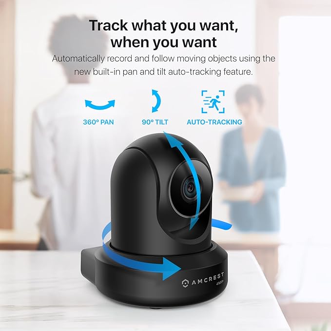 Amcrest 4MP ProHD Indoor WiFi, Security IP Camera with Pan/Tilt, Two-Way Audio, Night Vision, Remote Viewing, 4-Megapixel @30FPS, Wide 90° FOV, IP4M-1041B (Black) Amcrest