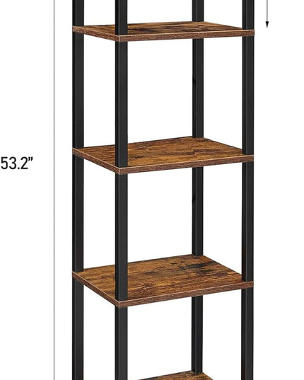 TUTOTAK Bookshelf, 5-Tier Tall Book Shelf, Narrow Bookcase for Small Space, DIY Stackable Bookshelf, for Living Room, Office, Study, Entryway, Industrial, Rustic Brown and Black BS01BB005 - LeafyLoom