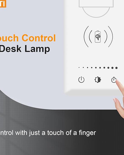 LED Desk Lamp with Wireless charging，Dimmable Desk Light, 5 Light Colors, 6 Brightness Levels, Touch Control Table Lamp with USB Rechargeable,Auto Timer, for College Dorm, Home, Office - LeafyLoom