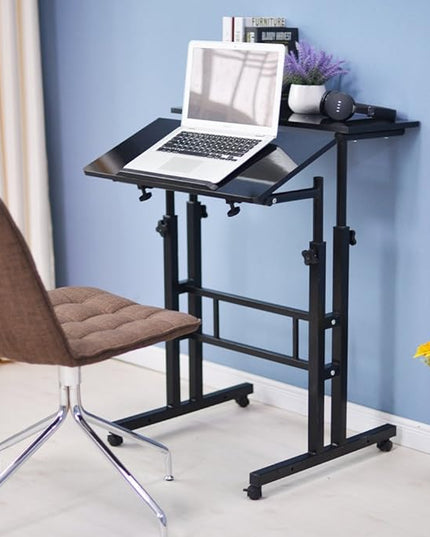 soges Mobile Standing Desk Adjustable Height, Roling Sit-Stand Desk, Small Standing Computer Desk Workstation on Wheels, Sit Stand Up Desk for Home Office, Black - LeafyLoom