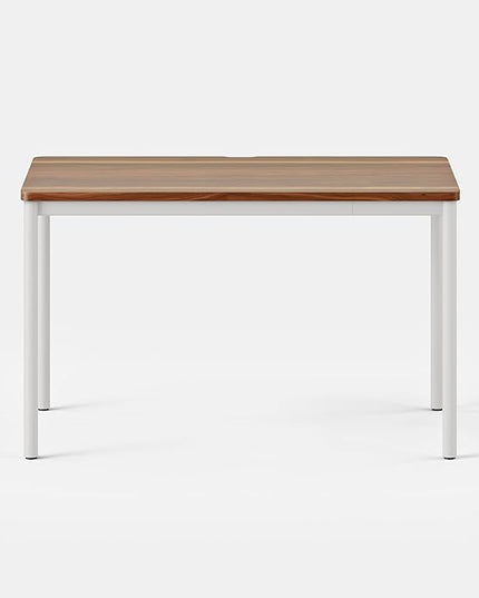 Branch Daily Desk - Functional At Home Office Desk with Effortless Assembly, Timeless Design, Rounded Corners, and Built-in Cable Notch - 48” W x 28.5” H x 24” D - Walnut White Work Table - LeafyLoom