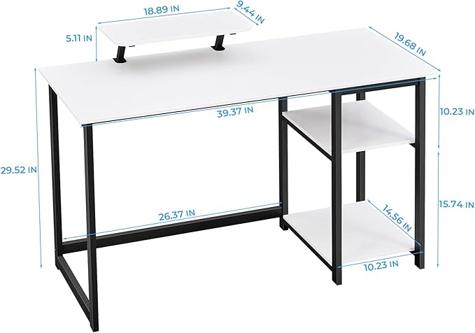 GreenForest Computer Desk with Monitor Stand and Reversible Storage Shelves,39 inch Small Home Office Writing Study Desk for Small Spaces,White - LeafyLoom