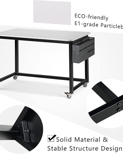 AHB 47" Rolling Computer Desk with 4 Smooth Wheels, Simple Style Mobile Writing Desk Home Office Study Table Movable Workstation with Metal Frame - LeafyLoom
