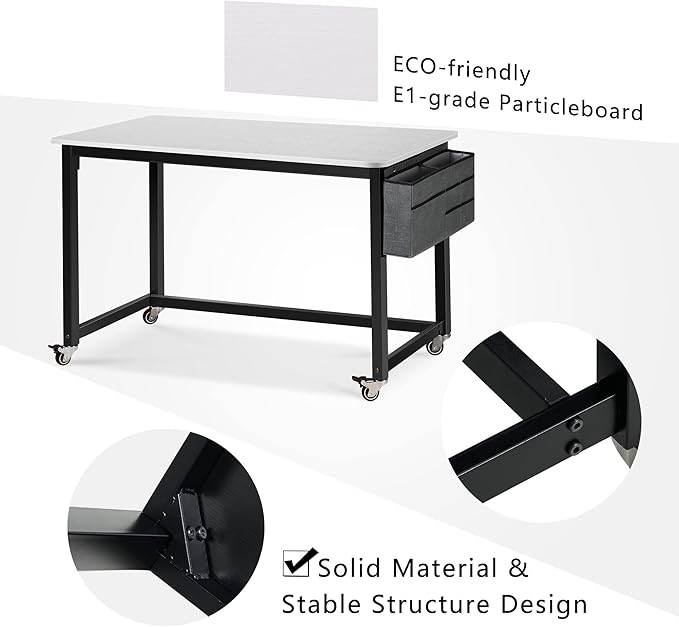 AHB 47" Rolling Computer Desk with 4 Smooth Wheels, Simple Style Mobile Writing Desk Home Office Study Table Movable Workstation with Metal Frame - LeafyLoom