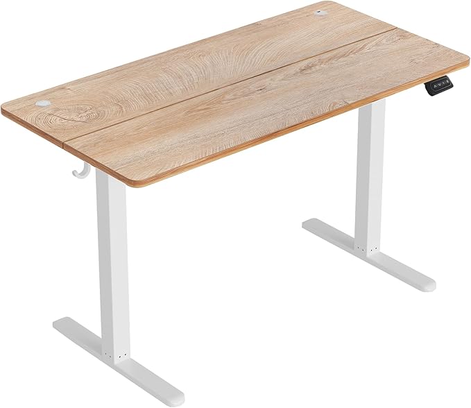 CubiCubi Height Adjustable Electric Standing Desk, 48 x 24 Inches Stand Up Table, Sit Stand Home Office Desk with Splice Board, Maple - LeafyLoom