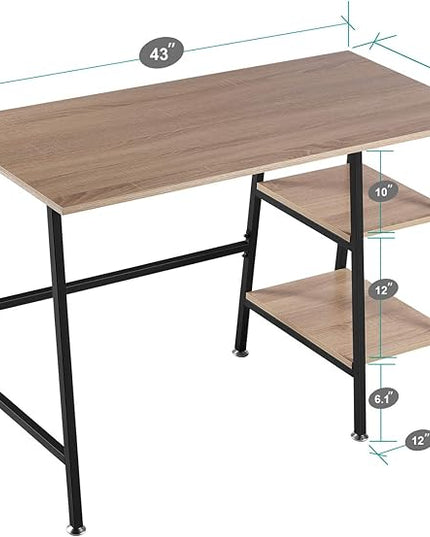 VECELO 43 Inch Computer Modern Student Writing home-office, Ladder Desk, Oak+black Leg - LeafyLoom