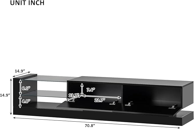 NicBex TV Stand for 75 Inch TV LED Entertainment Center Media Storage Console Table with 2 Media Storage Cabinets and 16-Color RGB LED for Living Room,Bedroom, 70.8 Inch,Black - LeafyLoom