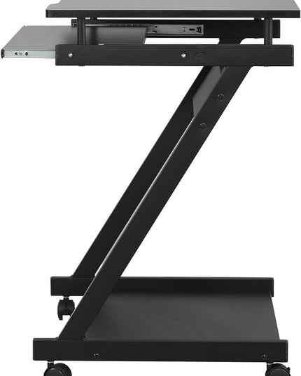 sogesfurniture Small Computer Desk on Wheels, Mobile Computer Desk Small Rolling Work Workstation with Printer Shelf and Keyboard Space Computer Workstation for Home and Office,Black - LeafyLoom