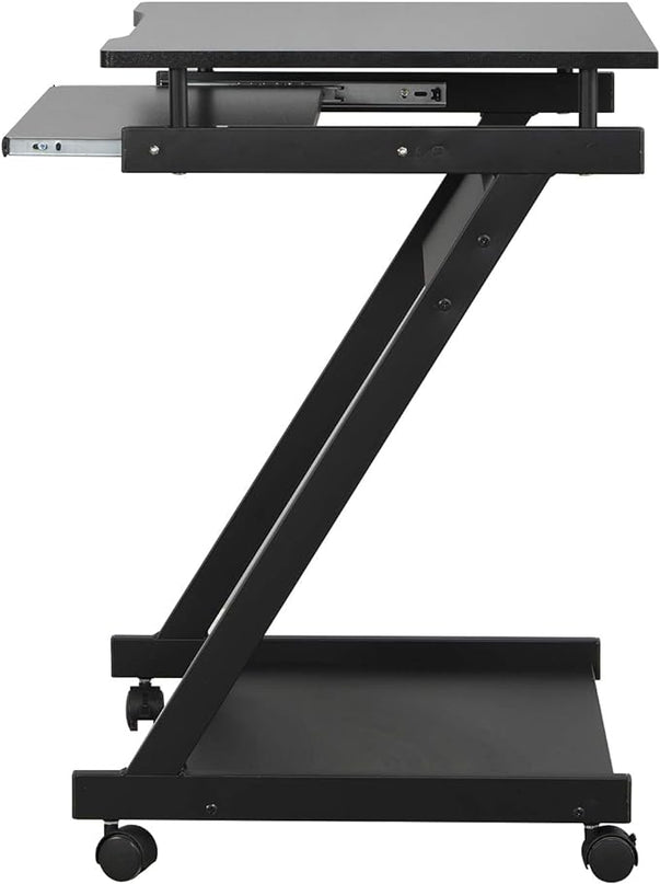 sogesfurniture Small Computer Desk on Wheels, Mobile Computer Desk Small Rolling Work Workstation with Printer Shelf and Keyboard Space Computer Workstation for Home and Office,Black - LeafyLoom