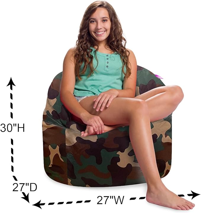 Posh Creations Structured Comfy Bean Bag Chair for Gaming, Reading and Watching TV, Sonoma Lounge, Nylon - Camo Green - LeafyLoom
