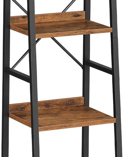 HOOBRO Bookcase, 4-Tier Narrow Bookshelf, Industrial Ladder Shelf, Skinny Bookshelf for Small Spaces, Corner Storage Shelf for Home Office, Living Room, Rustic Brown and Black BF34SJ01 - LeafyLoom