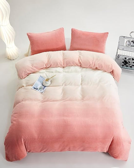 Pink White Gradient Comforter Set Cal King Pink Velvet Bedding Comforter Modern Plain White and Pink Gradient Soft Quilt Farmhouse Flannel Comforter Women Warm California King Bed Comforter - LeafyLoom