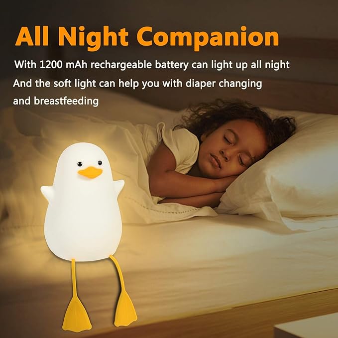 FULLOSUN Cute Night Light for Kids, Toddler, Duck Silicone Nursery Baby Nightlight, Kawaii Birthday Gifts for Room Decorations, Teen Girls Boys Child - Portable Squishy Battery Operated - LeafyLoom