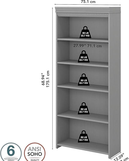 Bush WC53565-03 Fairview 5-Shelf 69-Inch H Bookcase, Cape Cod Gray - LeafyLoom