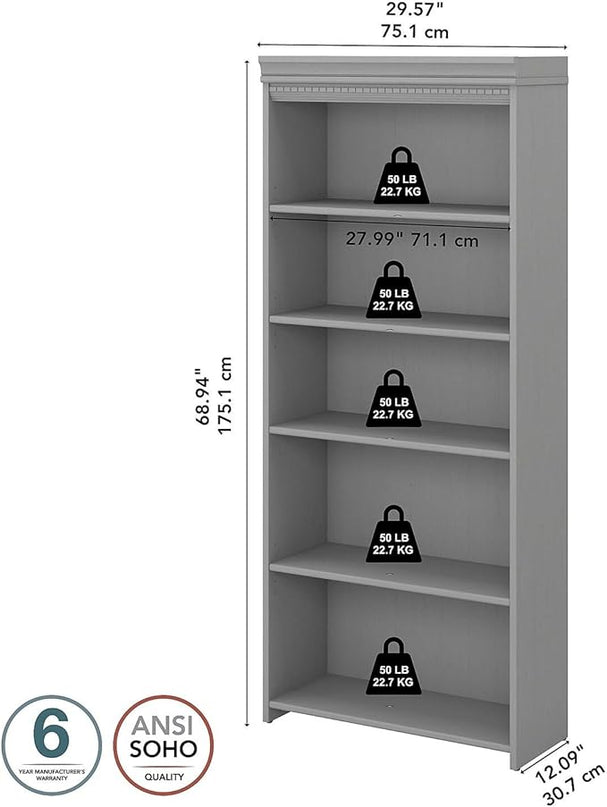 Bush WC53565-03 Fairview 5-Shelf 69-Inch H Bookcase, Cape Cod Gray - LeafyLoom
