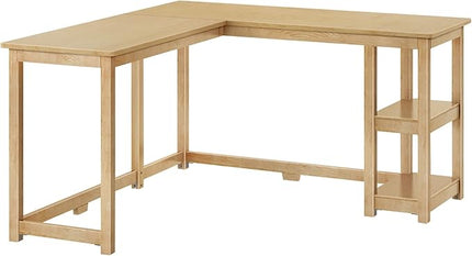 Max & Lily Solid Wood Corner Desk, 55 x 55 Inches, Natural - LeafyLoom