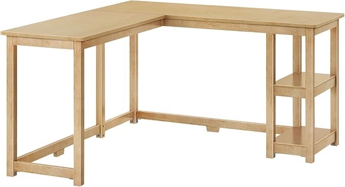 Max & Lily Solid Wood Corner Desk, 55 x 55 Inches, Natural - LeafyLoom