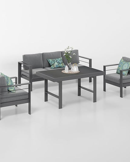Solaste Aluminum Patio Furniture Set, 4 Pcs Modern Outdoor Conversation Set Couch Sofa with Upgrade Cushion and Dining Table,White - LeafyLoom