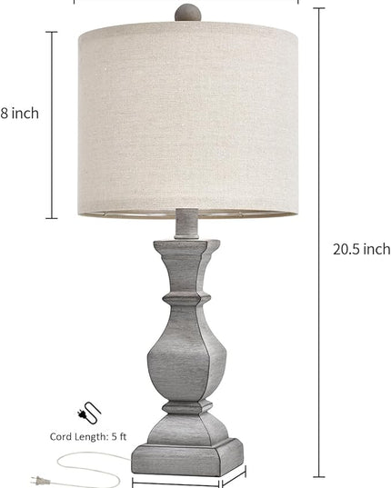 PoKat 20.5'' Table Lamps Set of 2, Vintage Bedside Lamps for Bedroom, Farmhouse Lamp for Living Room, Small Lamp for Nightstand, Retro Side Table Lamp, Grey - LeafyLoom