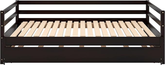 Wooden Extendable Daybed, Twin to King Daybed Frame with Trundle, Extending Sofa Bed for Living Room Bedroom Guest Room, Espresso - LeafyLoom