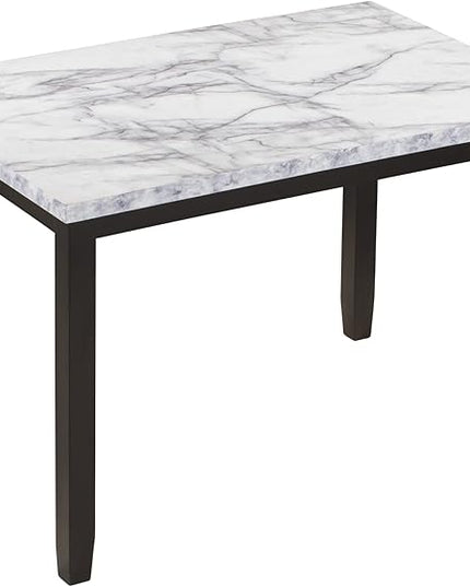 Kitchen Faux Marble 5-Piece Set Table with 4 Thicken Cushion Dining Chairs Home Furniture, White/Beige+Black - LeafyLoom