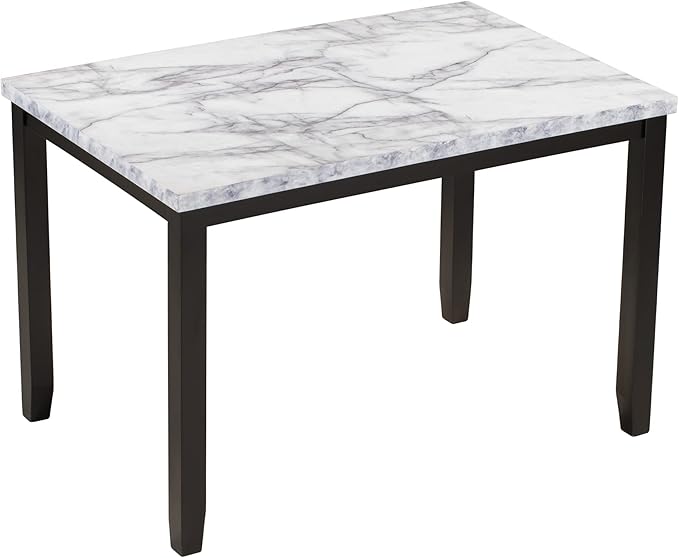 Kitchen Faux Marble 5-Piece Set Table with 4 Thicken Cushion Dining Chairs Home Furniture, White/Beige+Black - LeafyLoom
