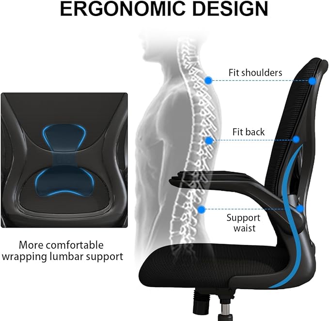 Sytas Home Office Chair Ergonomic, Mesh Desk Chair Lumbar Support, Ergonomic Computer Chair Adjustable Armrest - LeafyLoom