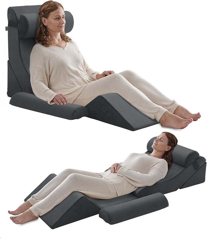 Axelrod 6PCS Orthopedic Bed Wedge Pillow Set, Post Surgery Foam for Back, Neck & Leg Pain Relief Comfortable & Adjustable Ortho Pillows- Anti Snoring, Heartburn, Acid Reflux & GERD Sleeping Dark Grey - LeafyLoom