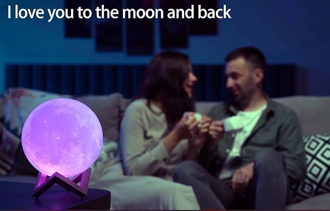 CPLA Moon Lamp 2024 Upgrade 6inch 128 Colors, Kids Room Decor Home Decor- 3D Printing Moon Night Light for Kids Adults- Gifts for Girls Boys Men Women Birthday- Wooden Stand & Remote/Touch Control - LeafyLoom