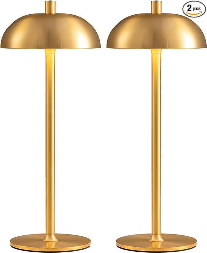 Cordless LED Table Lamp Set of 2, Modern Portable Desk Lamp, 3 Color Stepless Dimming Built-in Rechargeable Battery Lights, for Bedroom, Patio, Outdoor, Restaurant, Bedside Night Lamp(Gold) - LeafyLoom
