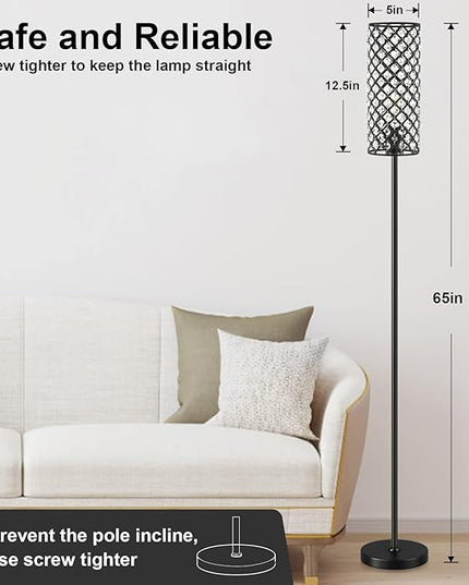 Acaxin Crystal Floor Lamp for Bedroom Black, Living Room Floor Lamps with Bulb, Modern Tall Lamp for Bedroom, Glam Standing Light for Girls Bedroom, Minimalism Pole Corner Lamp for Office, Dorm Hotel - LeafyLoom