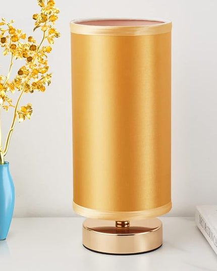 Table Lamp, Bedside Nightstand Lamp, Simple Desk Lamp, Cylinder Table Lamp for Bedroom Living Room Office Study, Golden Shade and Base - LeafyLoom