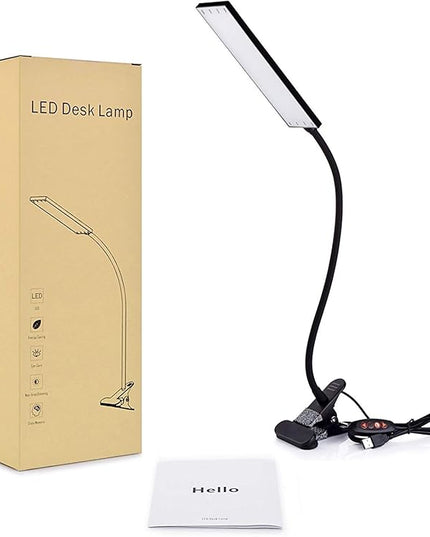LED Desk Lamp Dimmable Eye-Care Reading Light Office Light Adjustable 3 Color Modes,14 Brightness Levels, Gooseneck Flexible Clip-on Light for Studying, 5W-Black - LeafyLoom