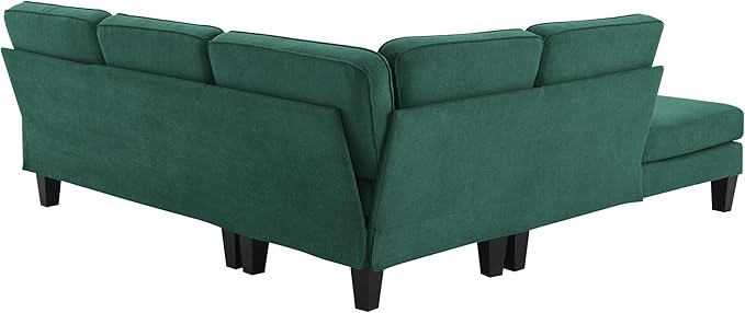 90" Modern L-Shape Sectional Sofa with Chaise Lounge,5-Seat Practical Couch Set W/ 3 Pillows,7''Leg Height,Minimalist Style,Indoor Furniture for Living Room Apartment Office,Green Terrycloth - LeafyLoom