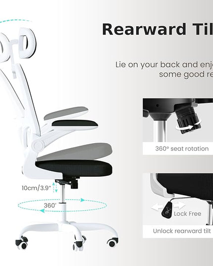 Ergonomic Office Chair, High Back Home Desk Chair with Adjustable Lumbar Support and Headrest, Breathable Mesh Swivel Task Chair, White Executive Computer Chair, 1 Pack - LeafyLoom
