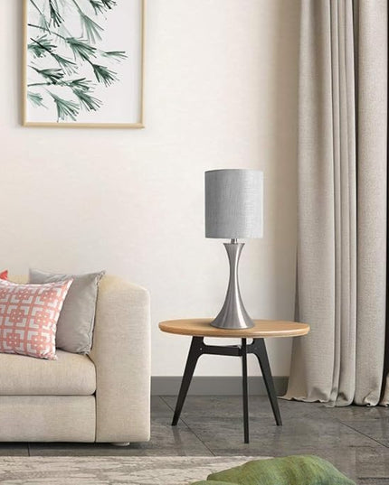 3 Way Touch Control Table Lamp, Dimmable Bedside Desk Lamp with Metal Base Modern Nightstand Lamp Stylish Grey Shade Simple Side Table Lamp for Bedroom, Living Room, Office or Den LED Bulb Included - LeafyLoom