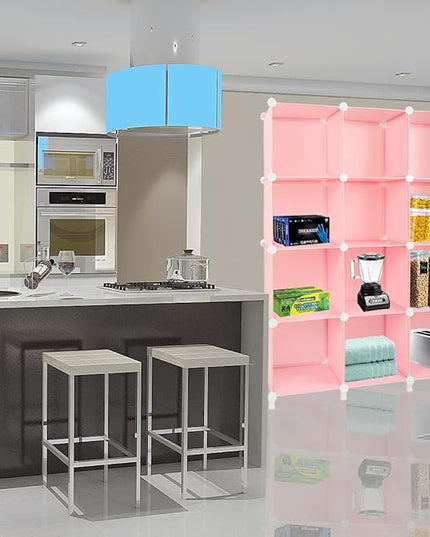 Gold Armour Cube Storage 12-Cube Bookshelf Closet Organizer Storage Shelves Cubes Organizer Plastic Square Book Shelf Bookcase DIY Closet Cabinet Organizer Shelving for Home Office Bedroom (Pink) - LeafyLoom