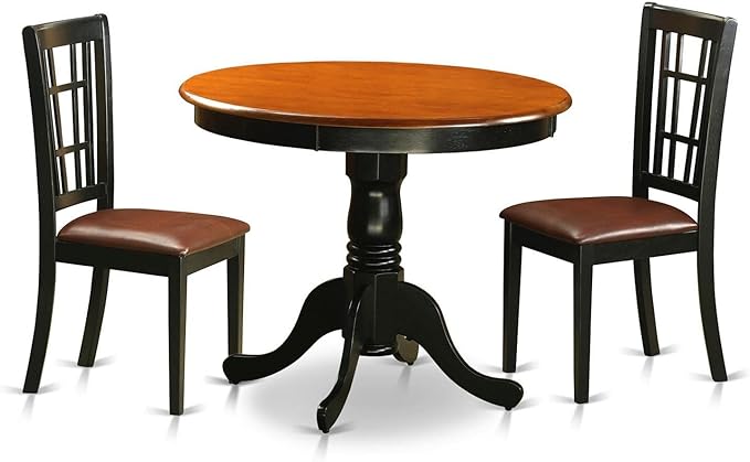 East West Furniture ANNI3-BLK-LC 3 Piece Dinette Set for Small Spaces Contains a Round Kitchen Table with Pedestal and 2 Faux Leather Upholstered Dining Chairs, 36x36 Inch, Black & Cherry - LeafyLoom