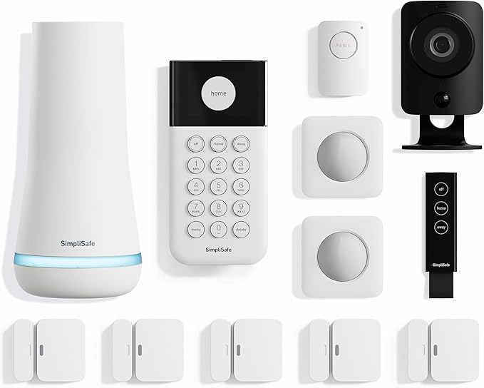 SimpliSafe 12 Piece Wireless Home Security System w/HD Camera - Optional 24/7 Professional Monitoring - No Contract - Compatible with Alexa and Google Assistant, White SimpliSafe%C2%AE