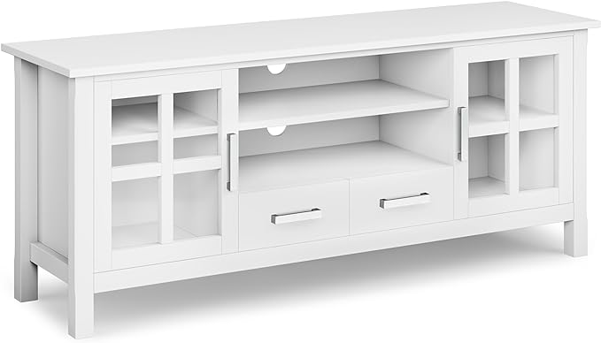 SIMPLIHOME Kitchener SOLID WOOD 60 Inch Wide Contemporary TV Media Stand in White for TVs up to 65 Inches, For the Living Room and Entertainment Center - LeafyLoom