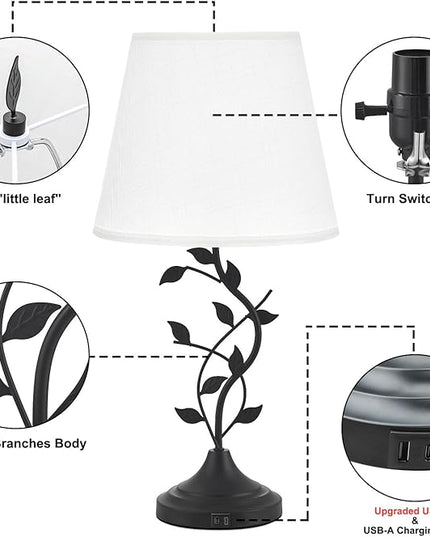 Kakanuo USB Table Lamp Bedside Lamp with USB C Charging Ports, White Traditional Nightstand Lamp Desk Lamp Large Retro Table Lamp for Bedroom and Living Room - LeafyLoom
