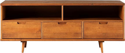 Walker Edison 3-Drawer Mid Century Modern Wood TV Stand for TV's up to 65" Flat Screen Cabinet Door Living Room Storage Entertainment Center, 58 Inch, Caramel - LeafyLoom